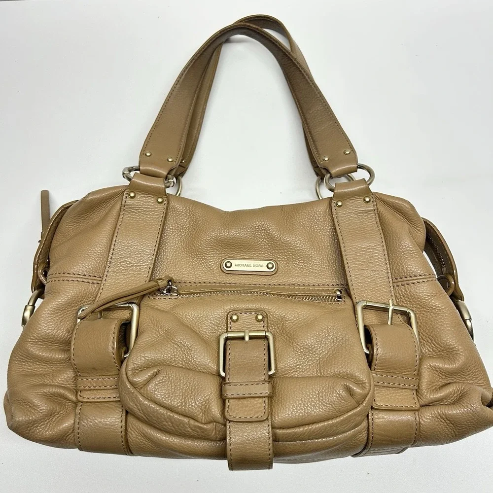 Michael Kors Austin Pebbled Leather Satchel Bag Hobo Shoulder Bag‎ Gold Hardware